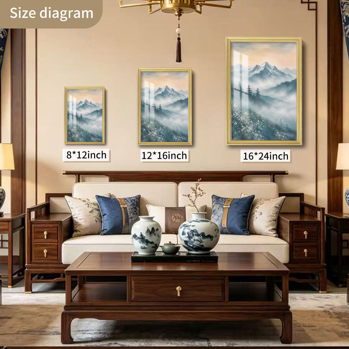 Watercolor Misty Forest Cabin Canvas Wall Art Rustic Wood Frame Home Decor