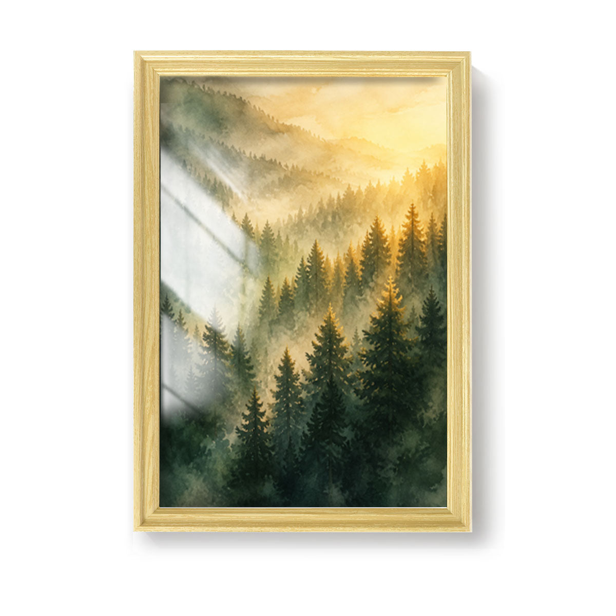 Watercolor Misty Forest Cabin Canvas Wall Art Rustic Wood Frame Home Decor