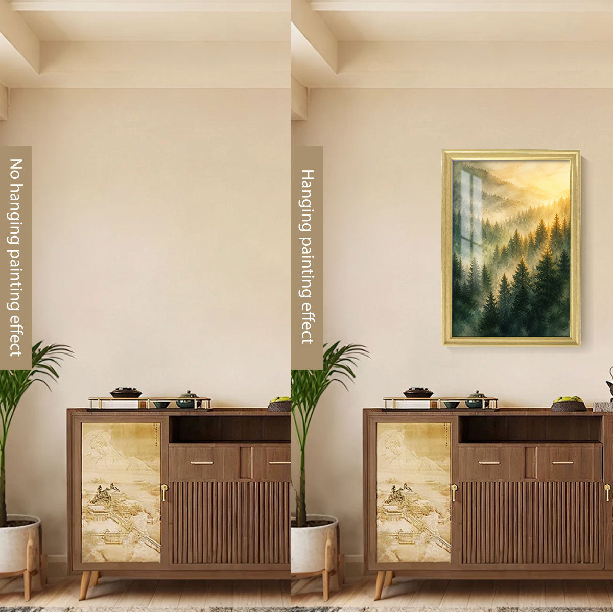 Watercolor Misty Forest Cabin Canvas Wall Art Rustic Wood Frame Home Decor