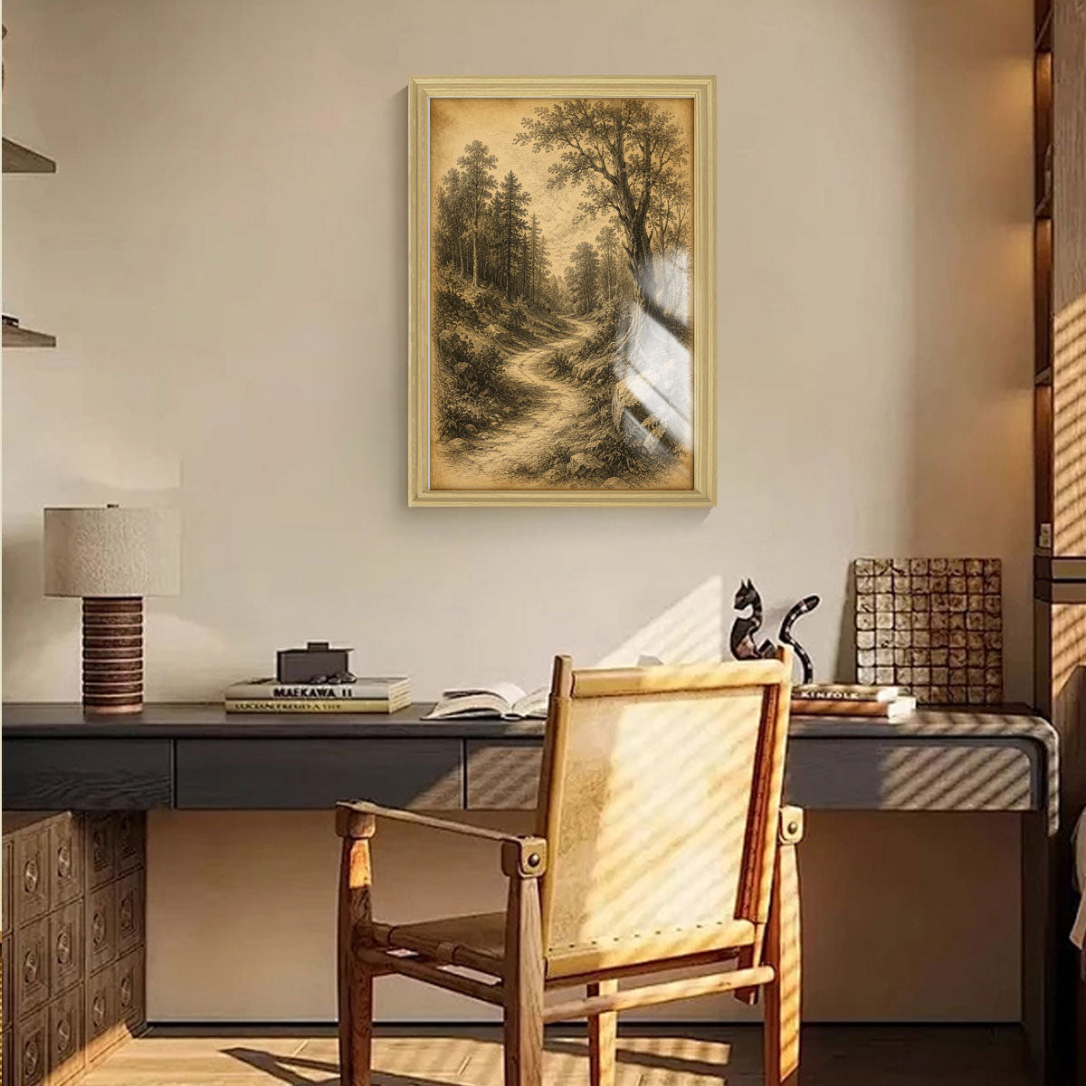 Vintage Etching Forest & Wildlife Canvas Wall Art Rustic Framed Home Decor