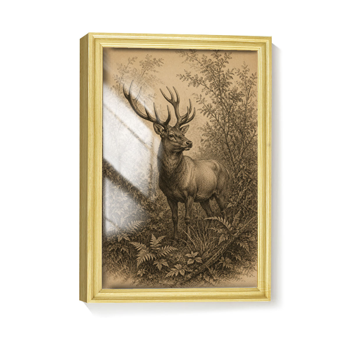 Vintage Etching Forest & Wildlife Canvas Wall Art Rustic Framed Home Decor