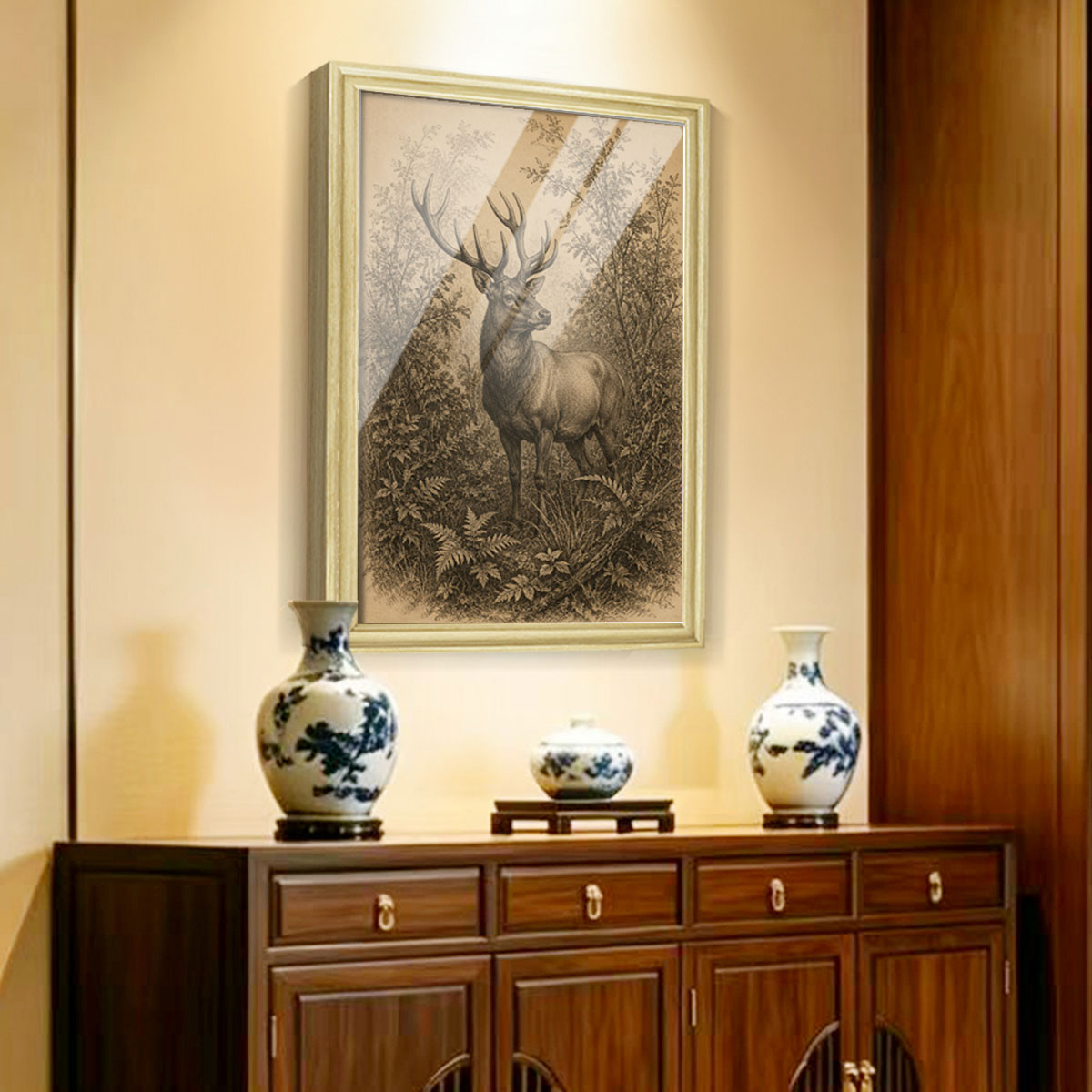 Vintage Etching Forest & Wildlife Canvas Wall Art Rustic Framed Home Decor