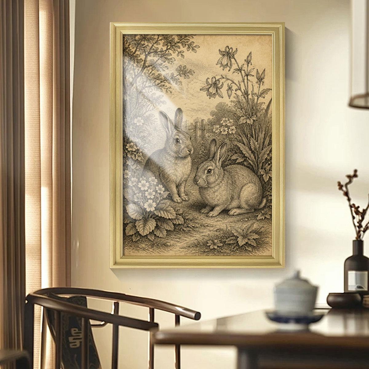 Vintage Etching Forest & Wildlife Canvas Wall Art Rustic Framed Home Decor