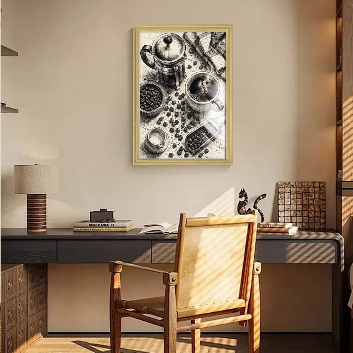 Vintage Kitchen Sketch Canvas Wall Art Rustic Food Decor Wood Frame Gift