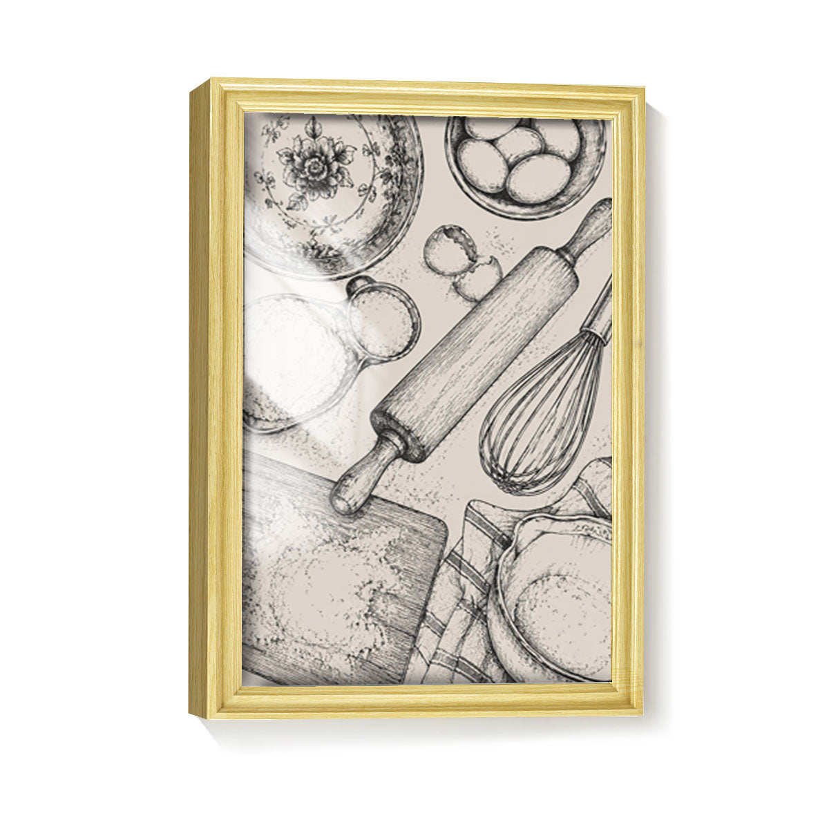Vintage Kitchen & Garden Sketch Canvas Wall Art Rustic Wood Frame Decor Gift