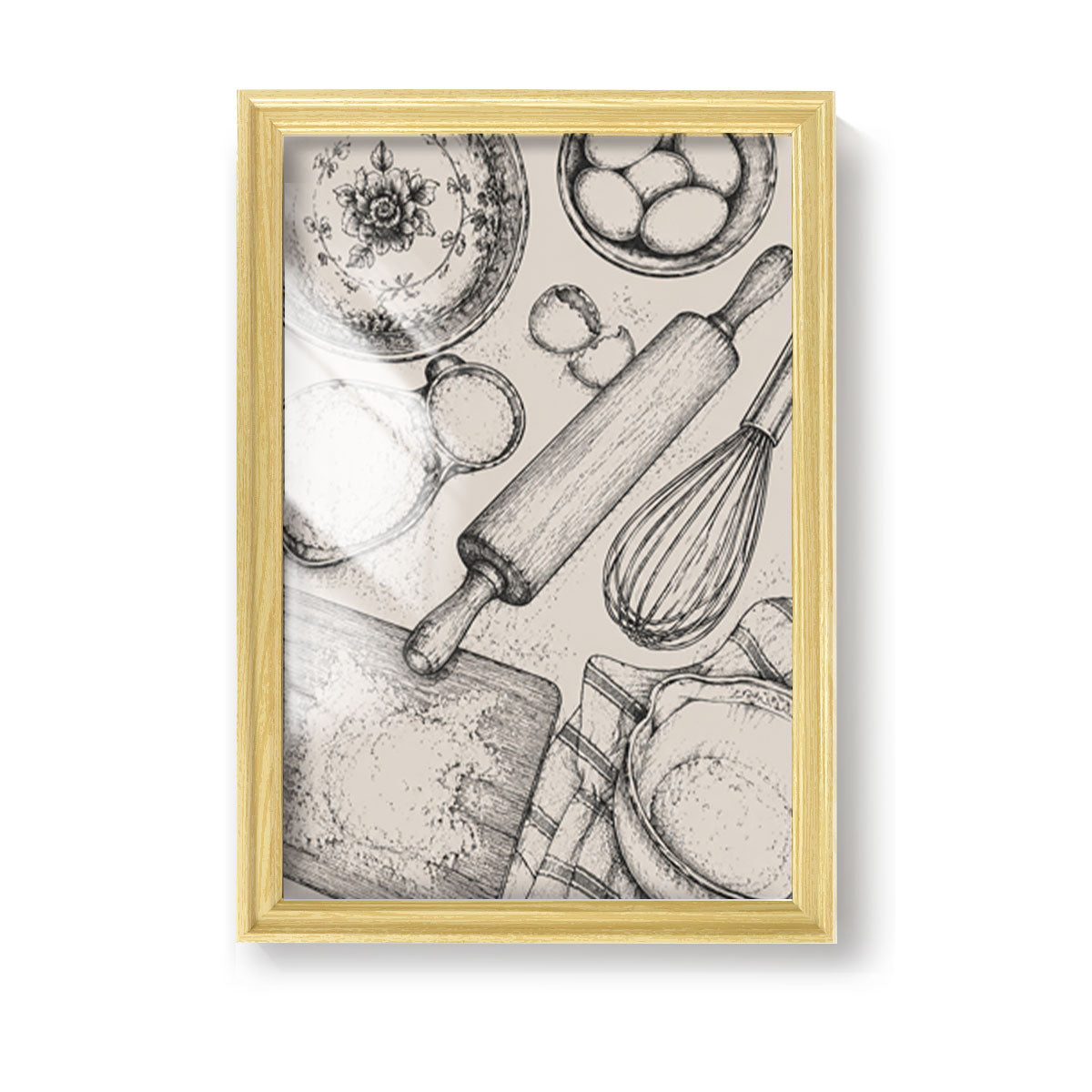 Vintage Kitchen & Garden Sketch Canvas Wall Art Rustic Wood Frame Decor Gift