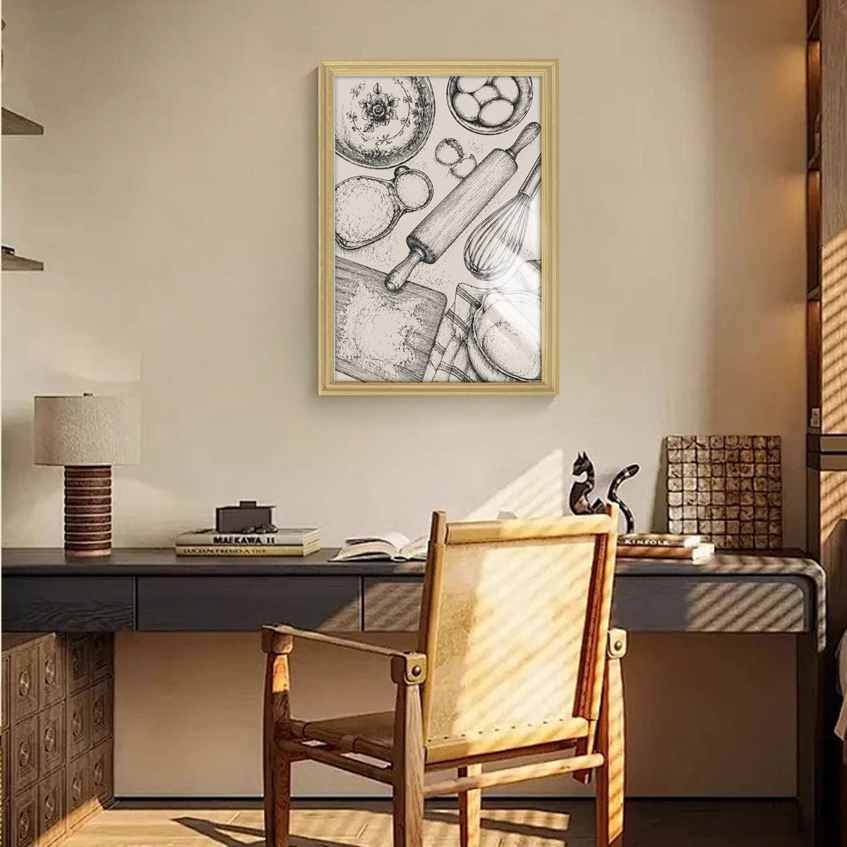 Vintage Kitchen & Garden Sketch Canvas Wall Art Rustic Wood Frame Decor Gift