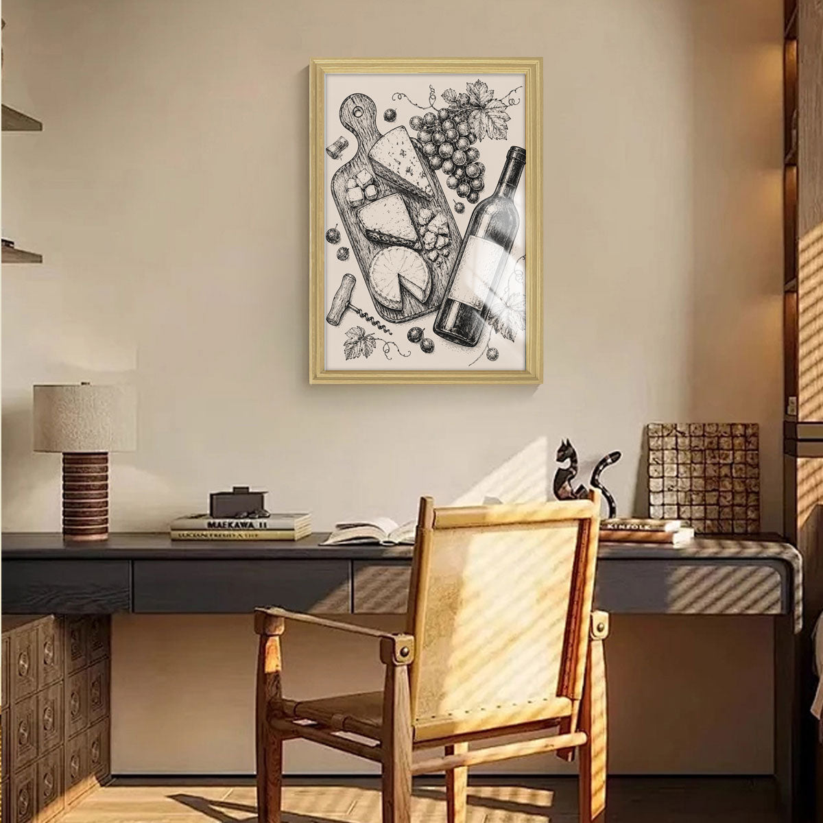 Vintage Kitchen & Garden Sketch Canvas Wall Art Rustic Wood Frame Decor Gift
