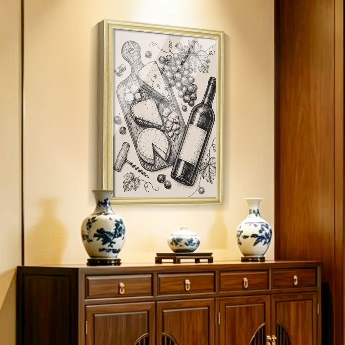 Vintage Kitchen & Garden Sketch Canvas Wall Art Rustic Wood Frame Decor Gift