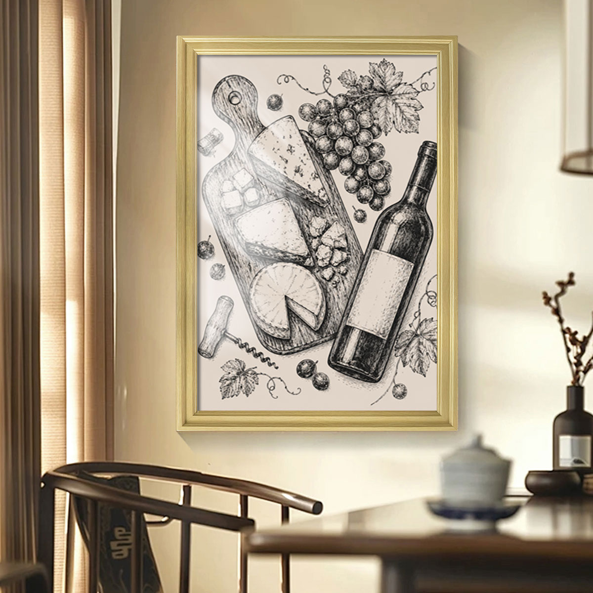 Vintage Kitchen & Garden Sketch Canvas Wall Art Rustic Wood Frame Decor Gift