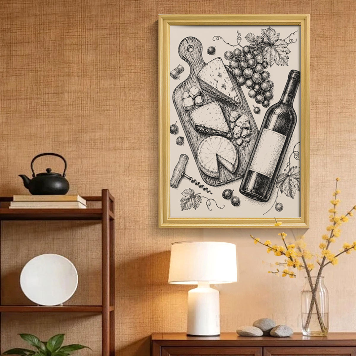 Vintage Kitchen & Garden Sketch Canvas Wall Art Rustic Wood Frame Decor Gift
