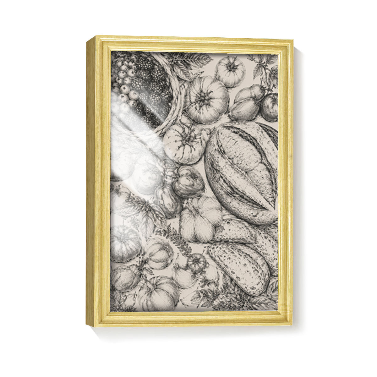 Vintage Kitchen & Garden Sketch Canvas Wall Art Rustic Wood Frame Decor Gift
