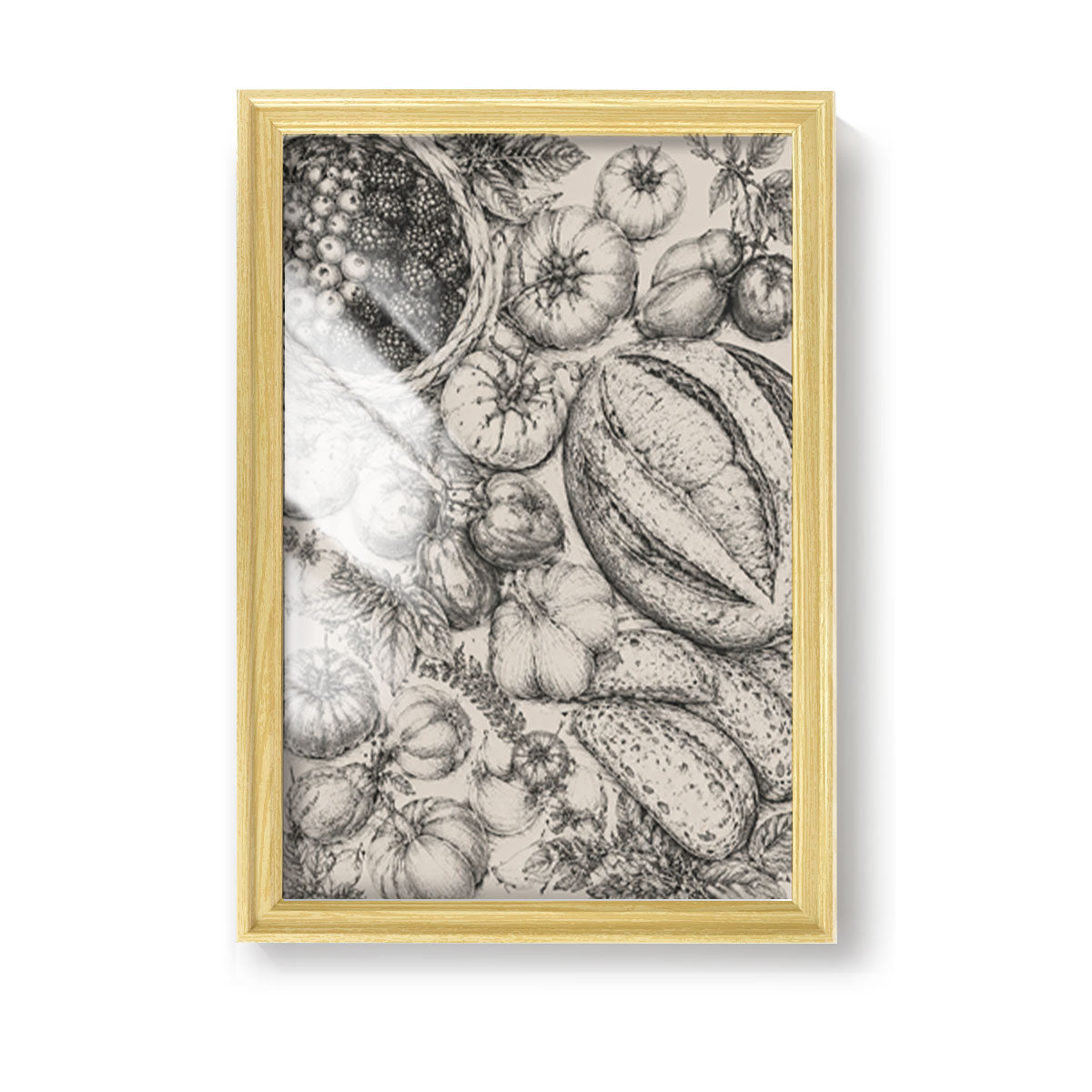 Vintage Kitchen & Garden Sketch Canvas Wall Art Rustic Wood Frame Decor Gift