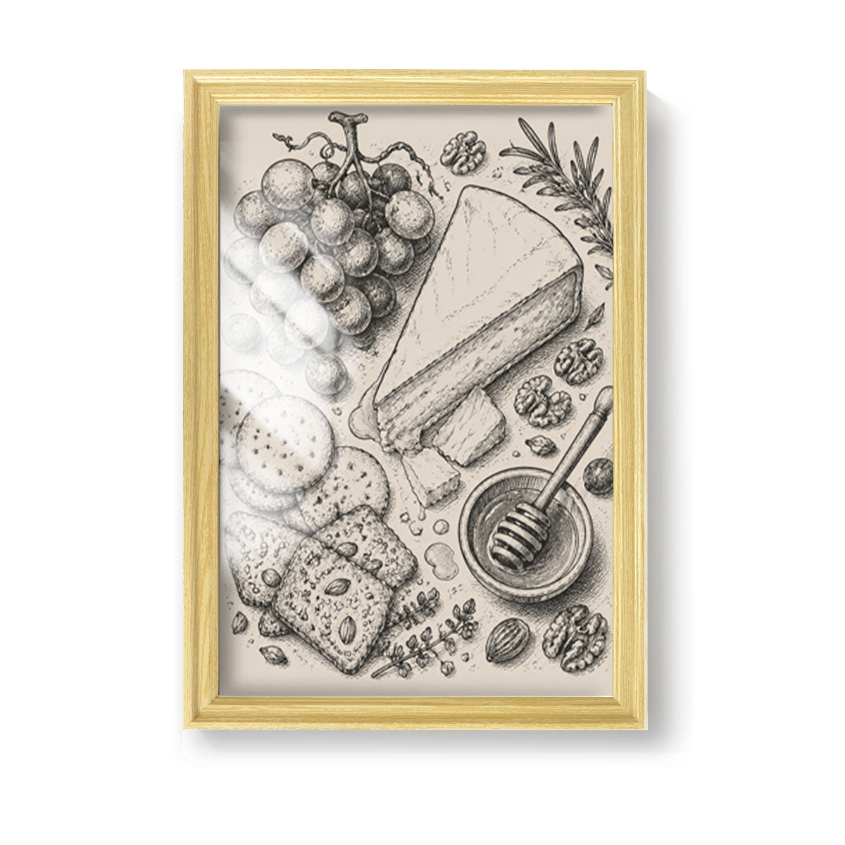 Vintage Food & Bar Cart Etching Canvas Wall Art Rustic Wood Framed Kitchen Decor