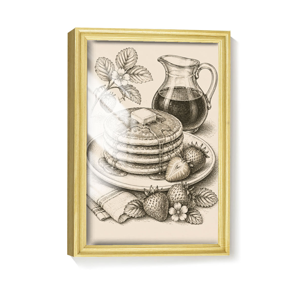 Vintage Food & Bar Cart Etching Canvas Wall Art Rustic Wood Framed Kitchen Decor
