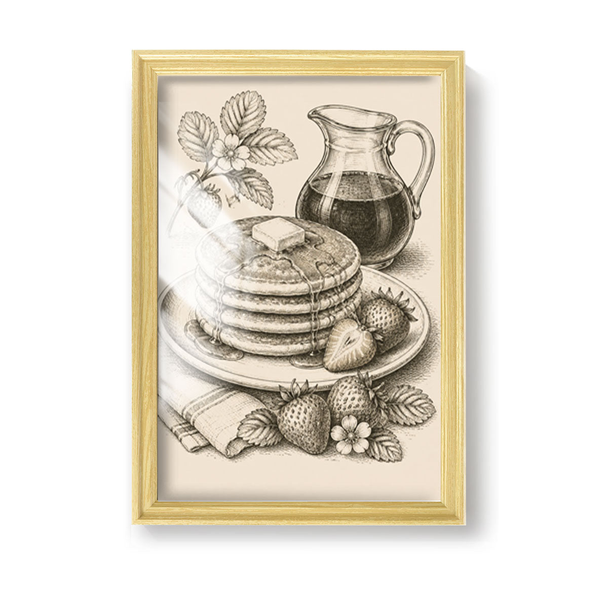 Vintage Food & Bar Cart Etching Canvas Wall Art Rustic Wood Framed Kitchen Decor