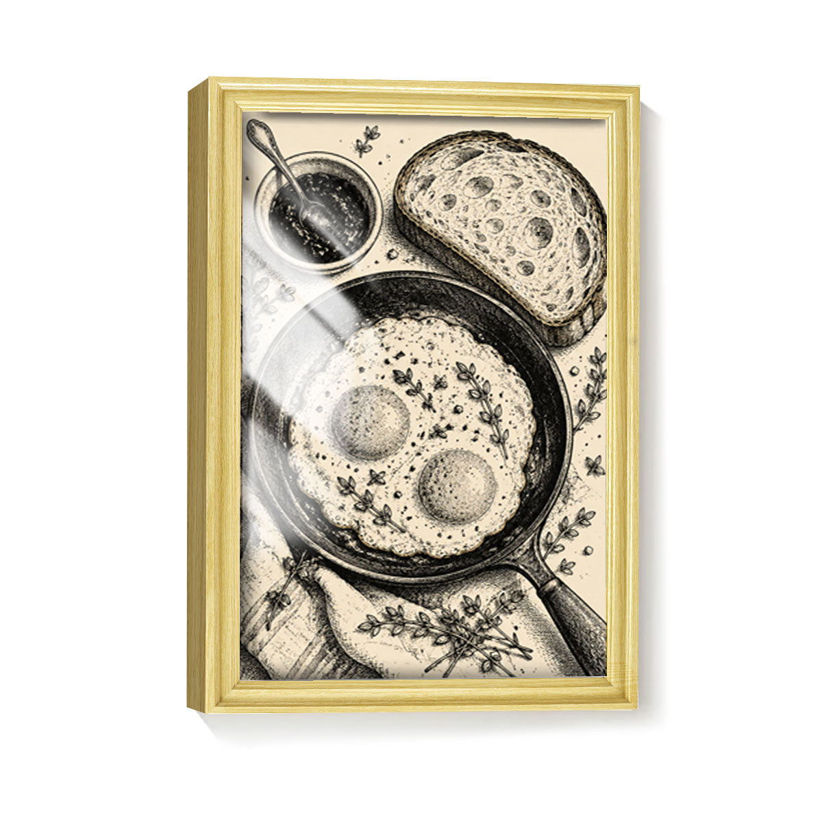 Vintage Food & Bar Cart Etching Canvas Wall Art Rustic Wood Framed Kitchen Decor