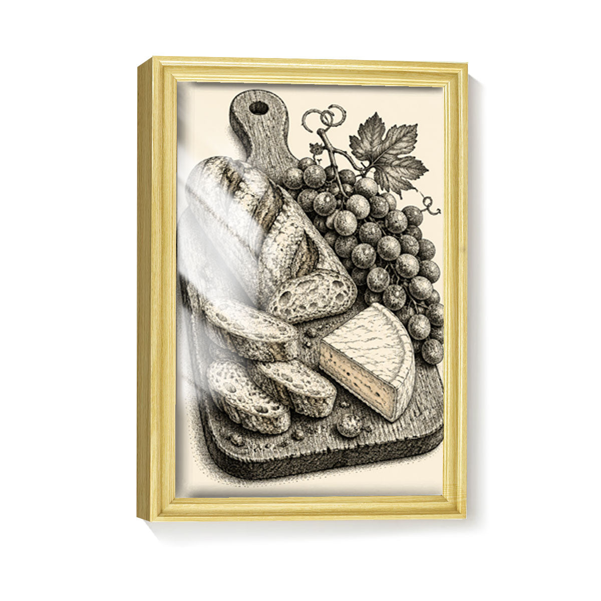 Vintage Kitchen Sketch Canvas Wall Art Rustic Food Decor Wood Frame Gift