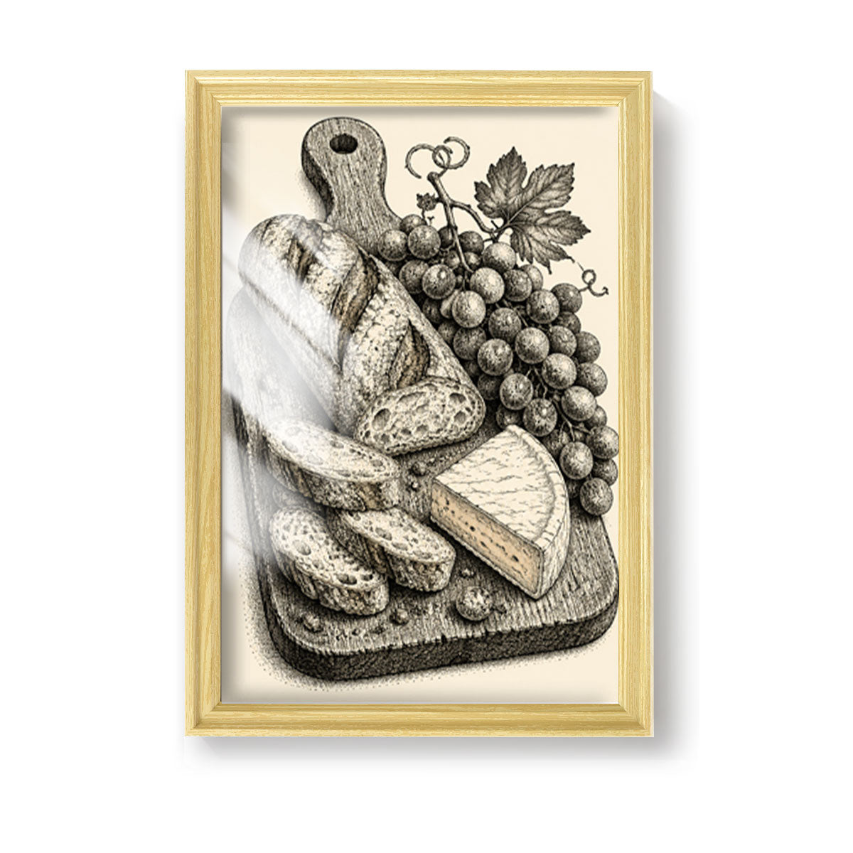 Vintage Kitchen Sketch Canvas Wall Art Rustic Food Decor Wood Frame Gift