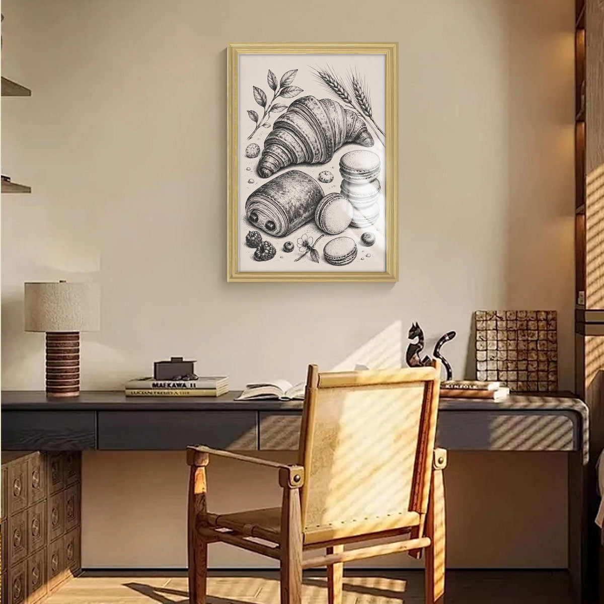 Vintage Kitchen Sketch Canvas Wall Art Rustic Food Decor Wood Frame Gift