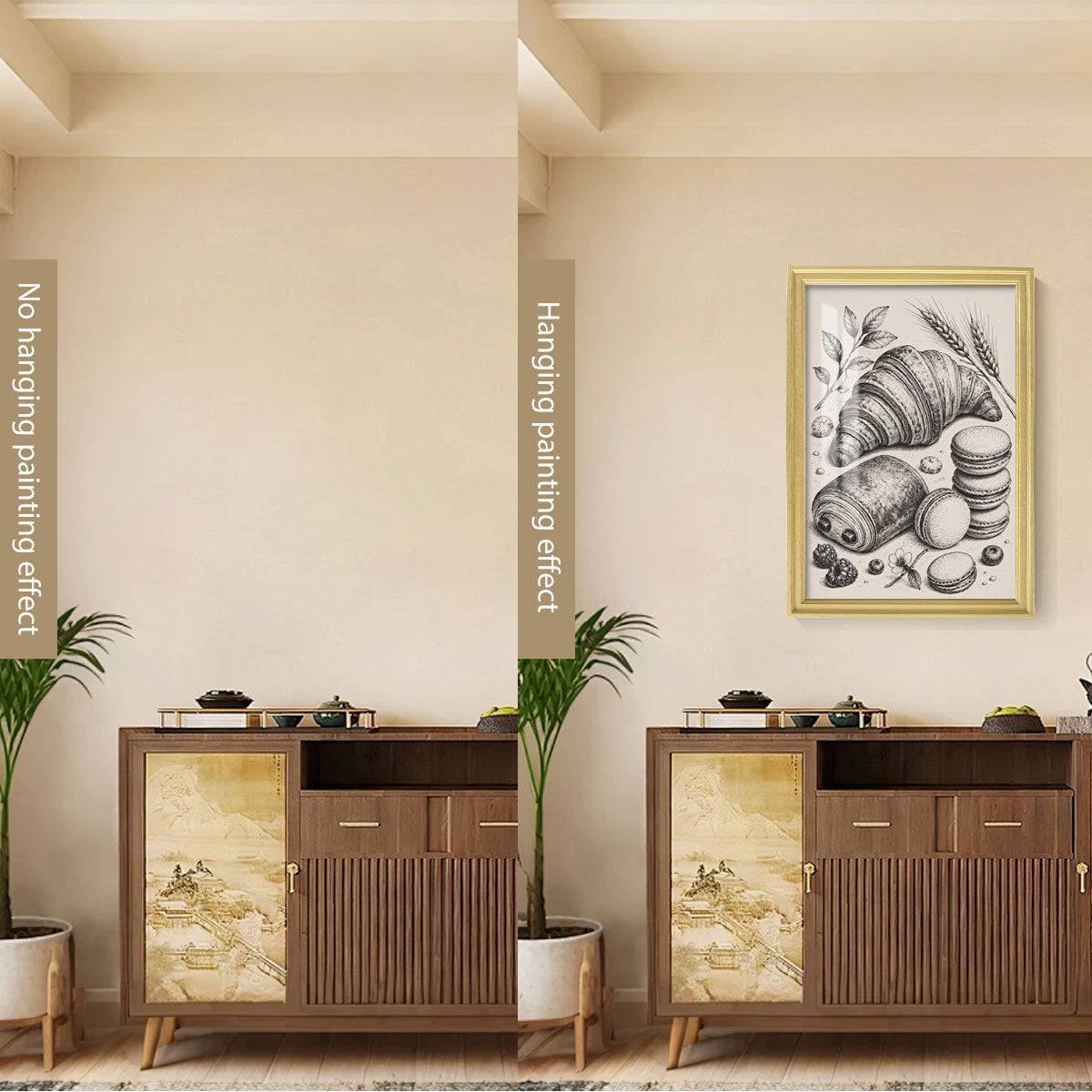 Vintage Kitchen Sketch Canvas Wall Art Rustic Food Decor Wood Frame Gift