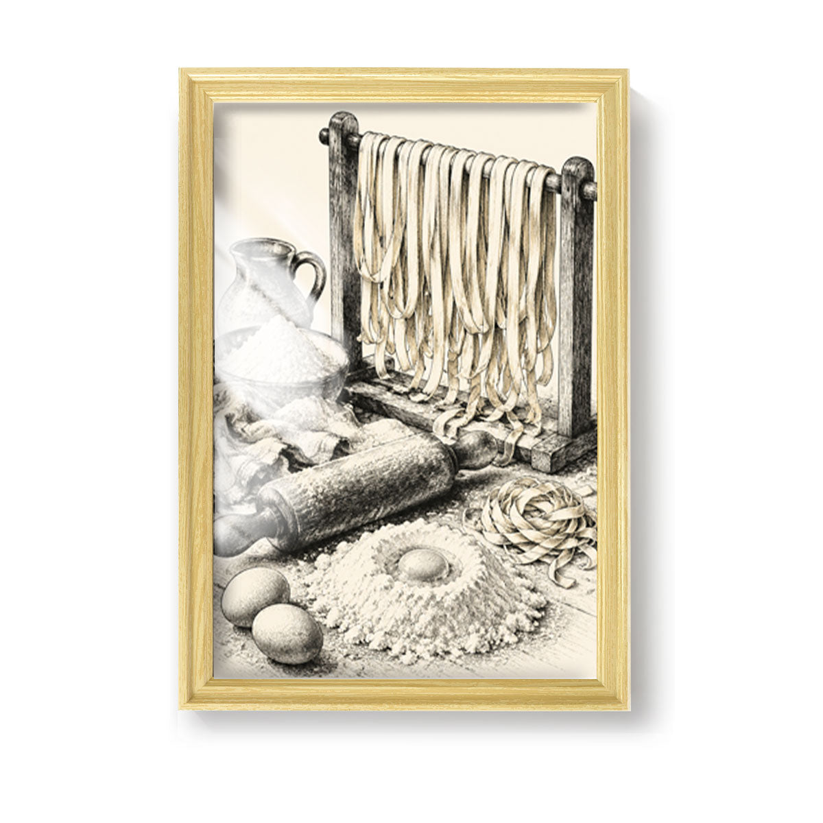 Vintage Kitchen Sketch Canvas Wall Art Rustic Food Decor Wood Frame Gift