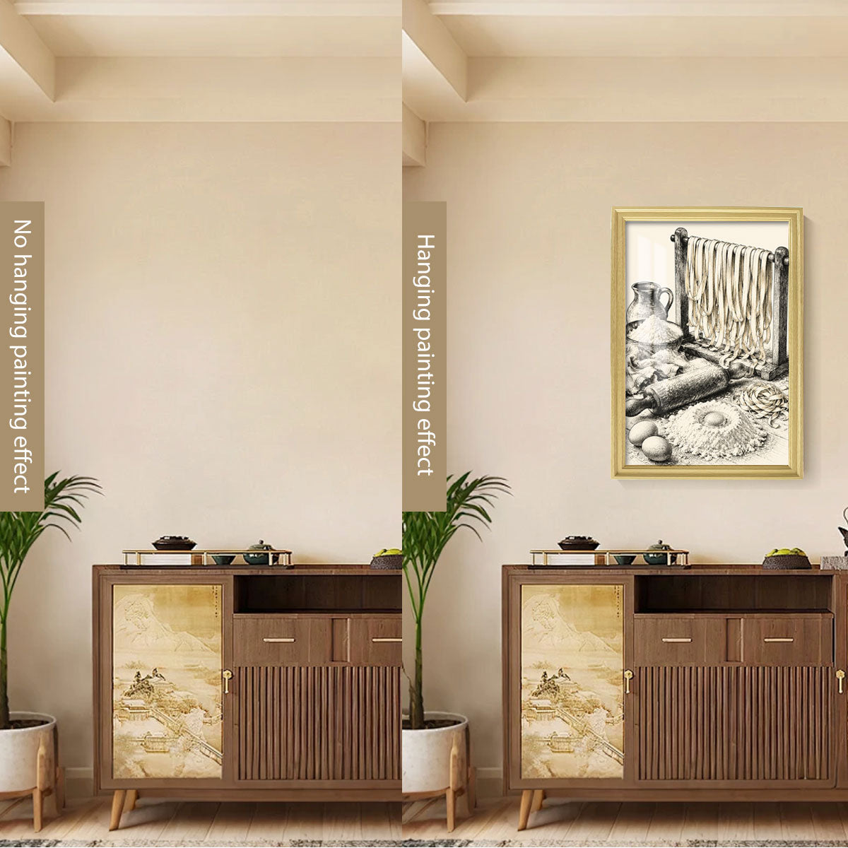 Vintage Kitchen Sketch Canvas Wall Art Rustic Food Decor Wood Frame Gift