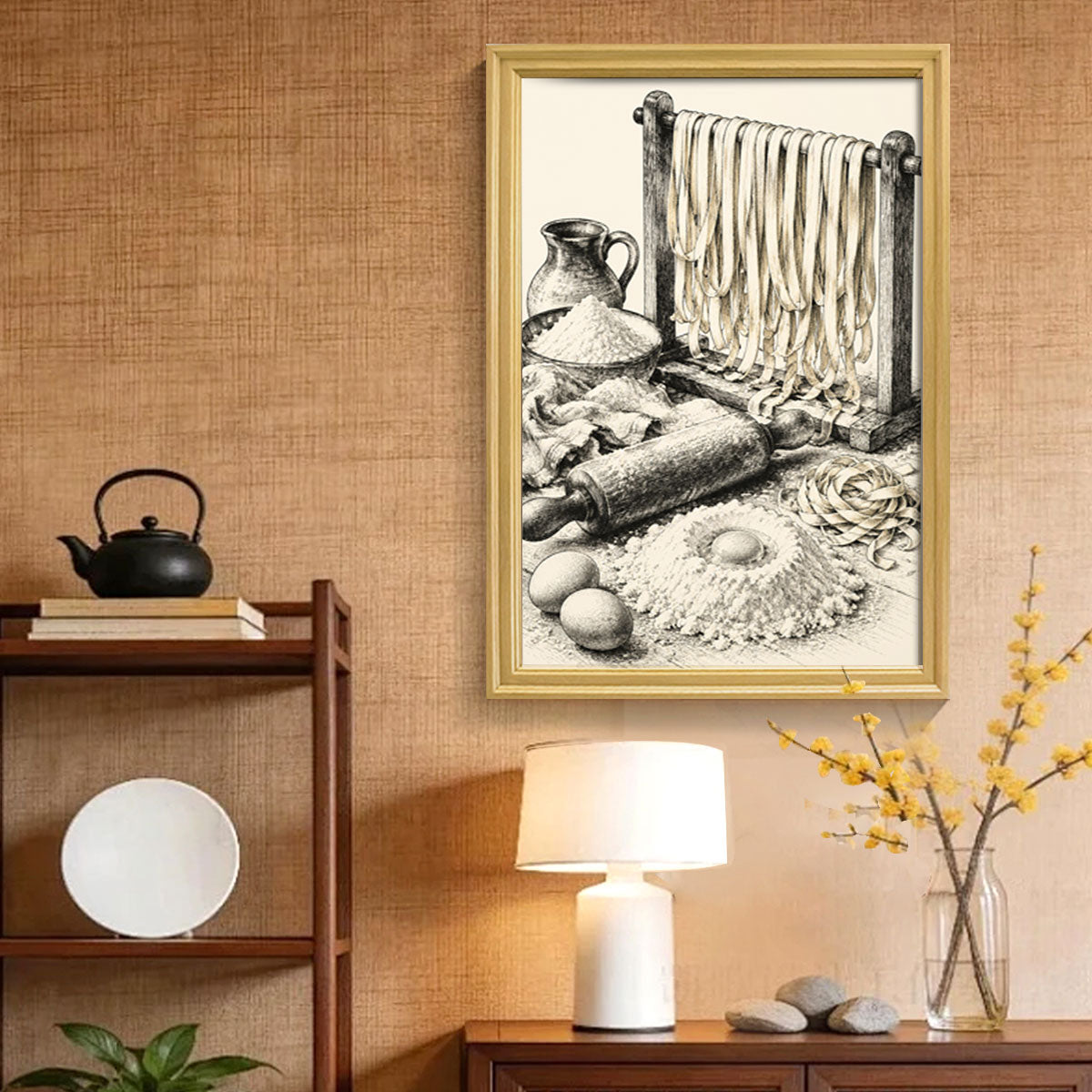 Vintage Kitchen Sketch Canvas Wall Art Rustic Food Decor Wood Frame Gift