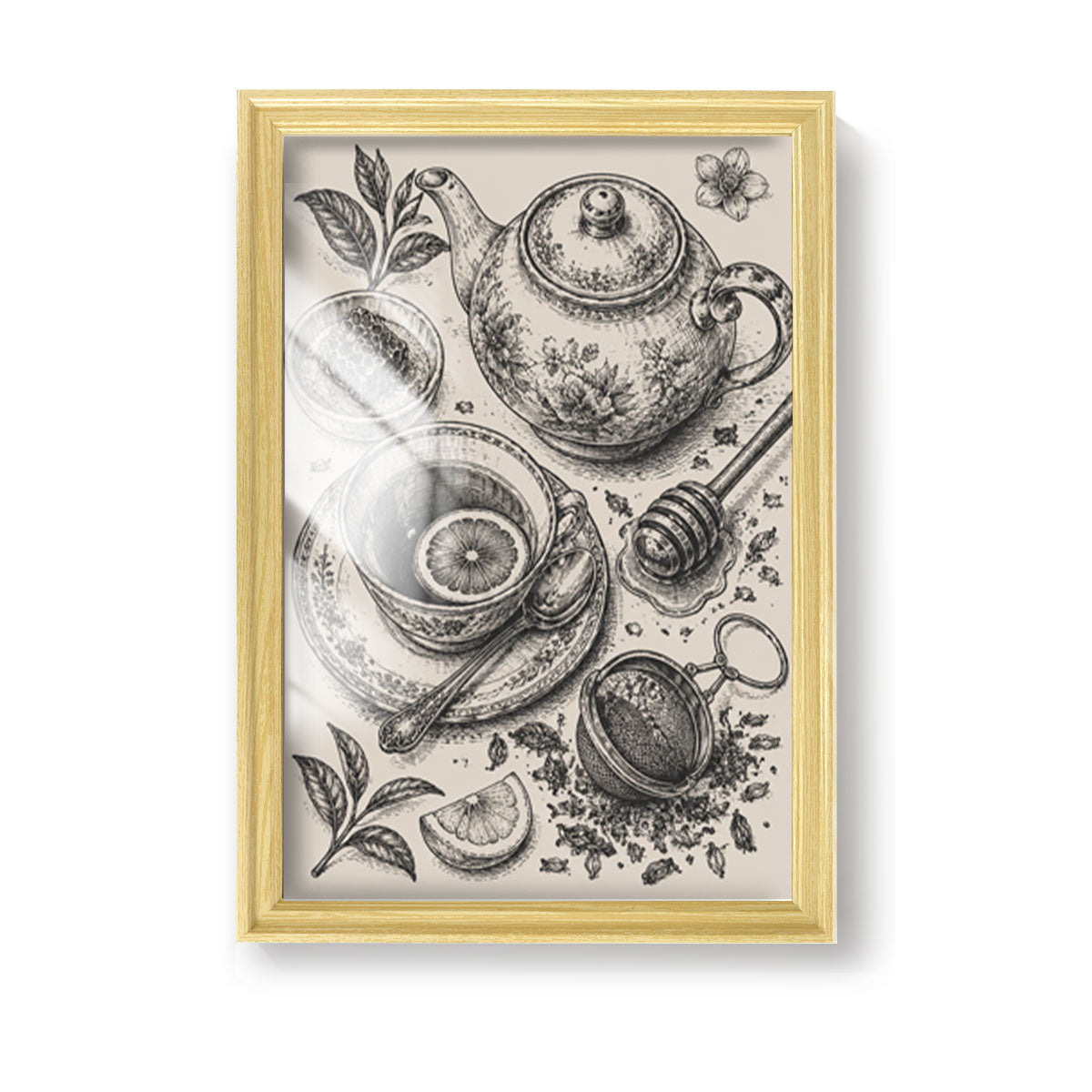 Vintage Kitchen Sketch Canvas Wall Art Rustic Food Decor Wood Frame Gift