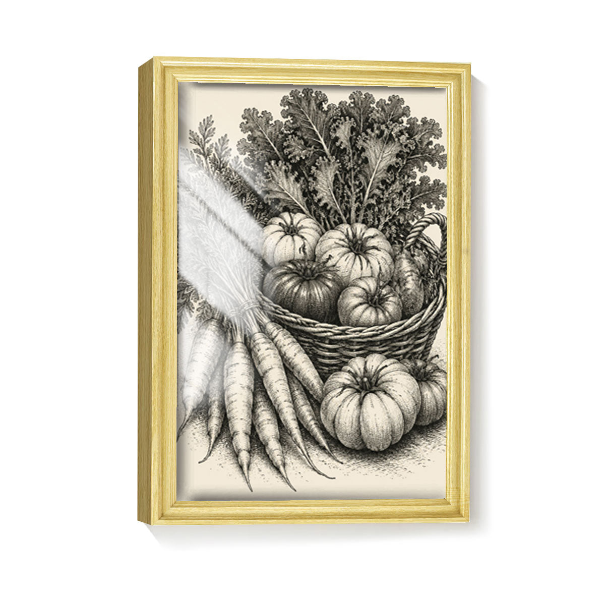 Vintage Kitchen Sketch Canvas Wall Art Rustic Food Decor Wood Frame Gift