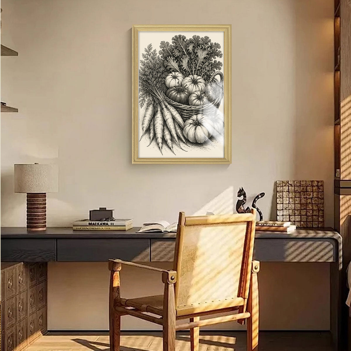 Vintage Kitchen Sketch Canvas Wall Art Rustic Food Decor Wood Frame Gift