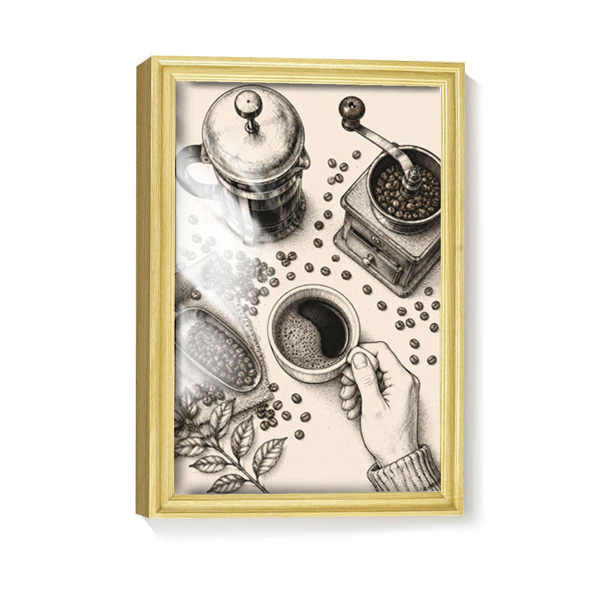 Vintage Kitchen & Garden Sketch Canvas Wall Art Rustic Wood Frame Decor Gift