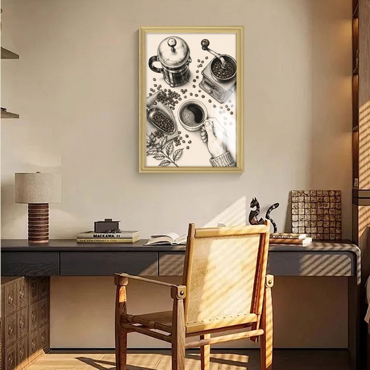 Vintage Kitchen & Garden Sketch Canvas Wall Art Rustic Wood Frame Decor Gift
