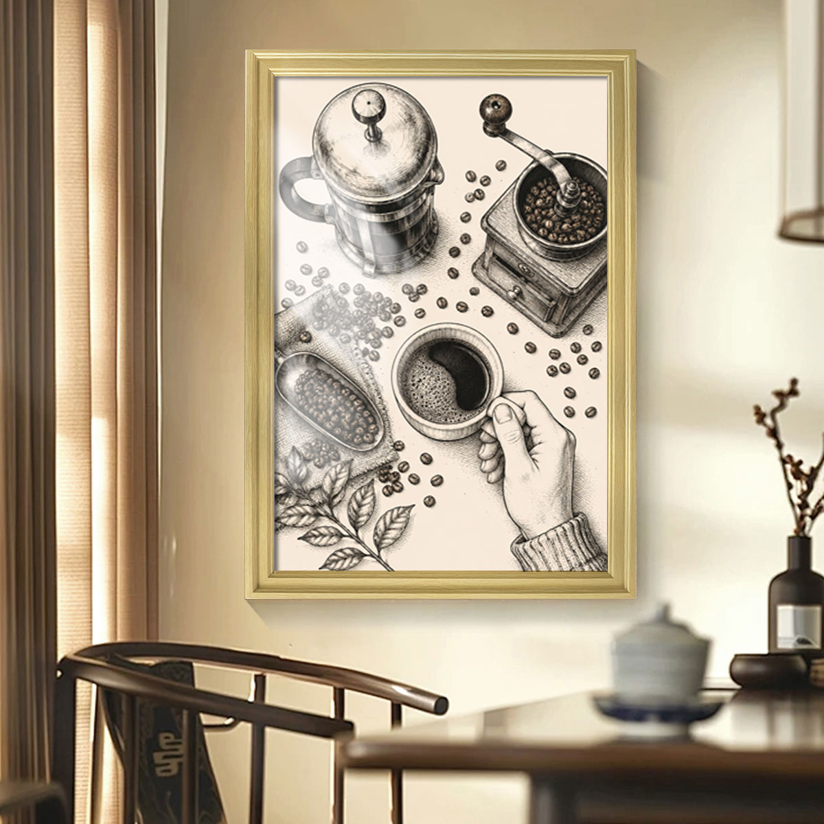 Vintage Kitchen & Garden Sketch Canvas Wall Art Rustic Wood Frame Decor Gift