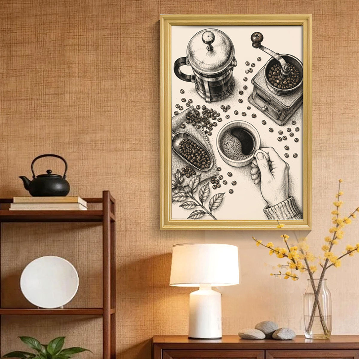 Vintage Kitchen & Garden Sketch Canvas Wall Art Rustic Wood Frame Decor Gift