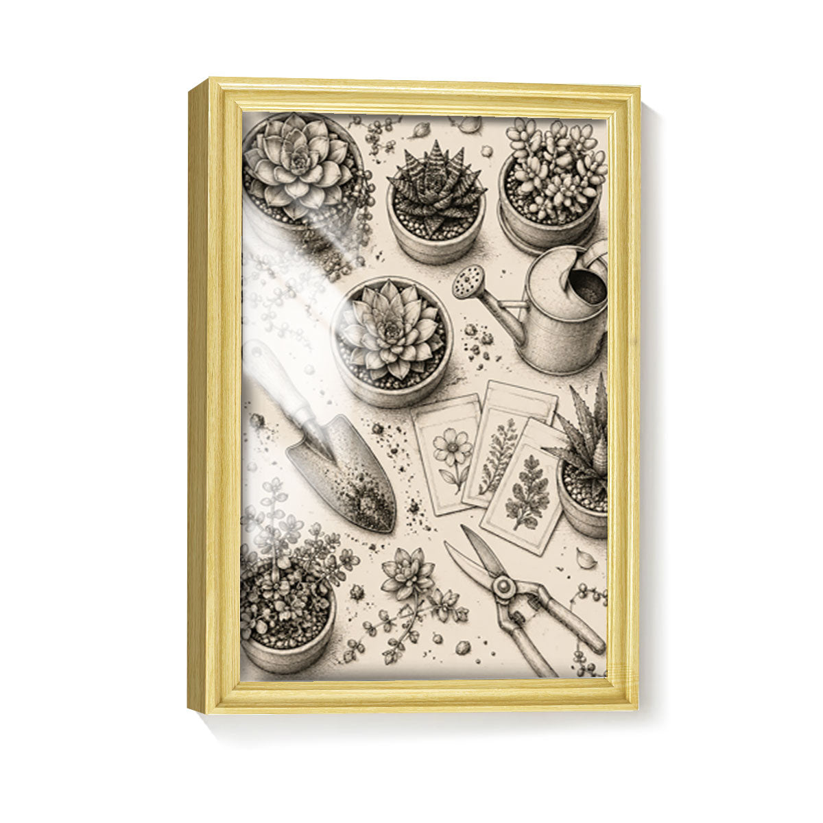 Vintage Kitchen & Garden Sketch Canvas Wall Art Rustic Wood Frame Decor Gift