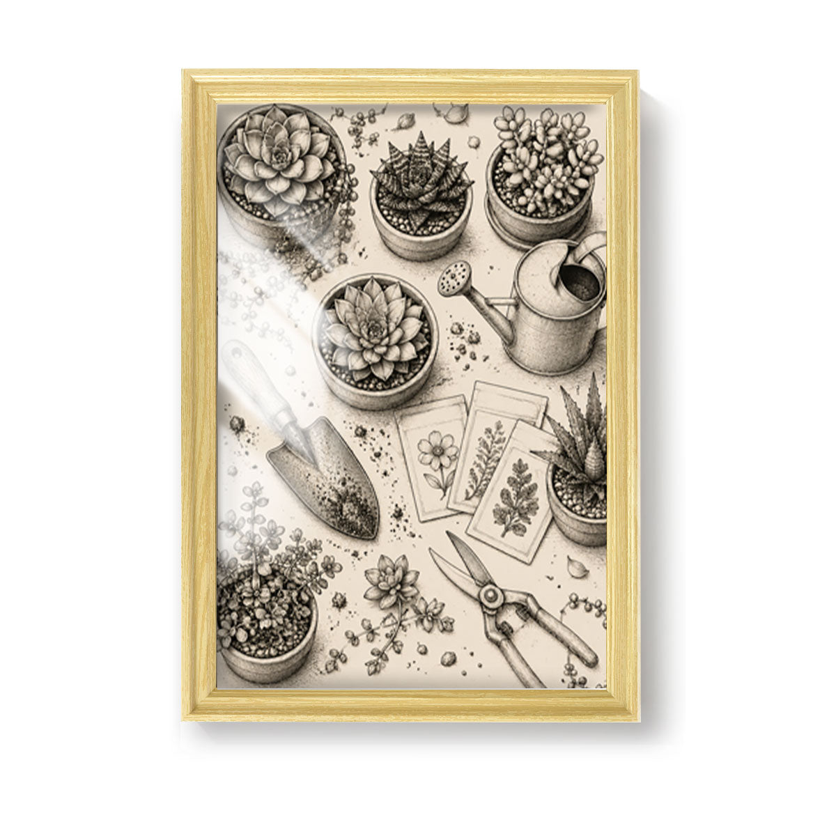 Vintage Kitchen & Garden Sketch Canvas Wall Art Rustic Wood Frame Decor Gift