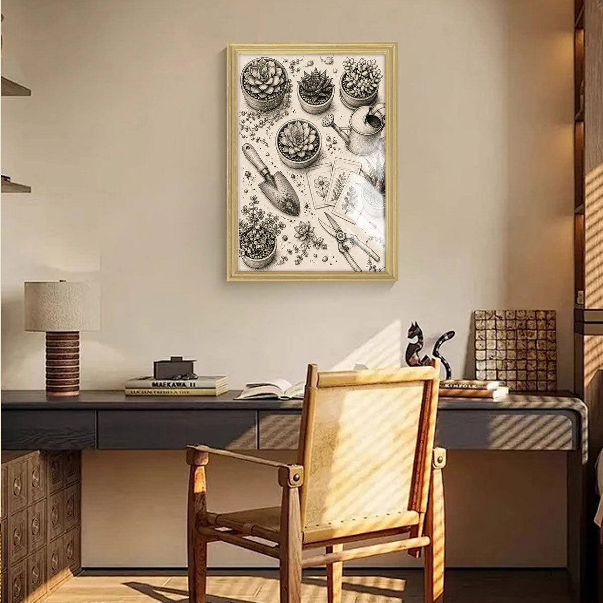 Vintage Kitchen & Garden Sketch Canvas Wall Art Rustic Wood Frame Decor Gift